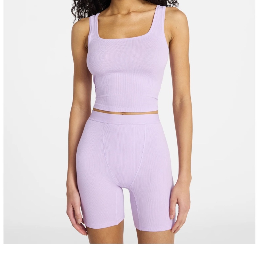 No Boundaries Ribbed Crop Tank and High-Waist Short Set - Lavender Spring - Picture 2 of 3